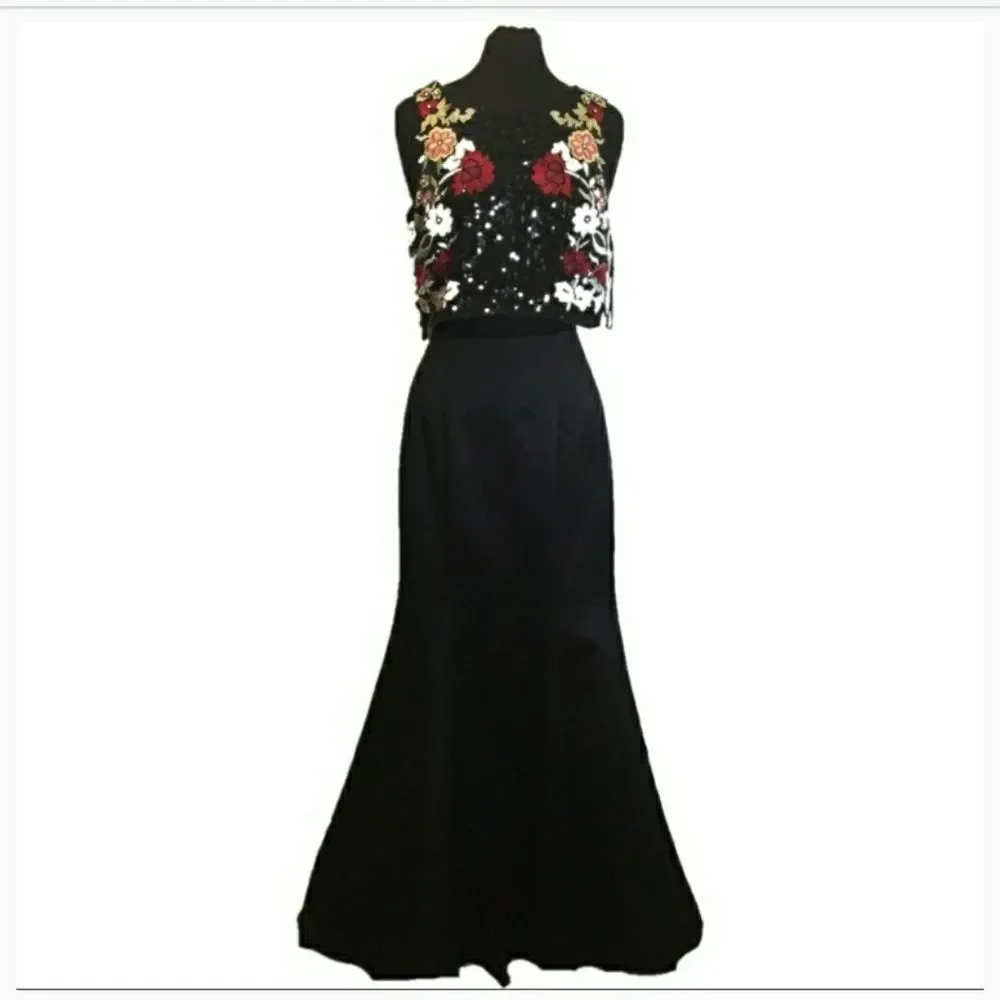 2 pieces floral Embroidered top sequin mermaid - Picture 3 of 7